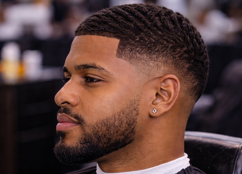 Client with a fresh fade and lined-up beard